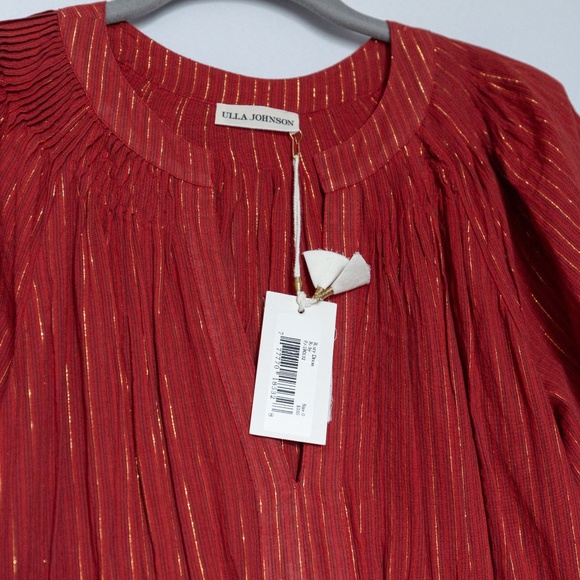 ULLA JOHNSON Rory Mini Dress - Long Sleeve Shimmer Striped in Red - Size 0 NWT - Picture 5 of 16
